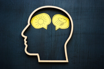 An outline of a head with symbols of negative and positive emotions. Representing emotional balance.