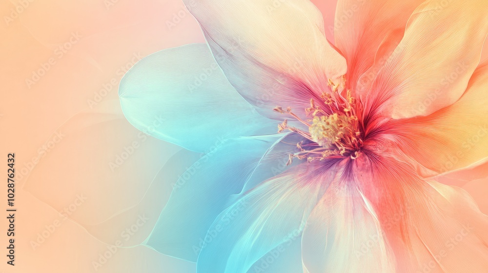 Poster a vibrant abstract flower blending seamlessly into a soft gradient background, providing an inviting