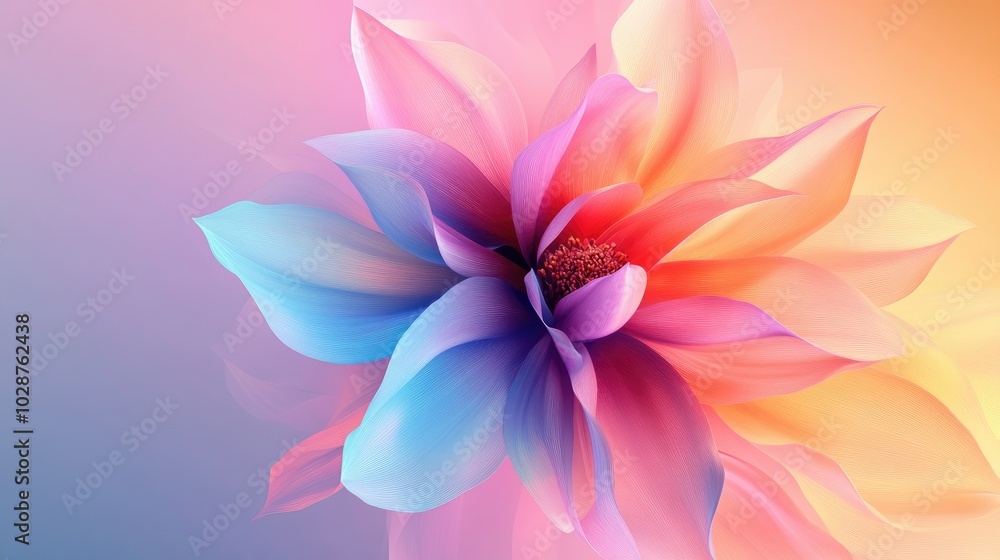 Poster a vibrant abstract flower blending seamlessly into a soft gradient background, providing an inviting