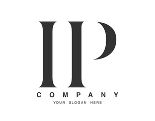 IP logo design. Initial letter i and p serif font style. Creative classic company name typography. Trendy logotype or identity.