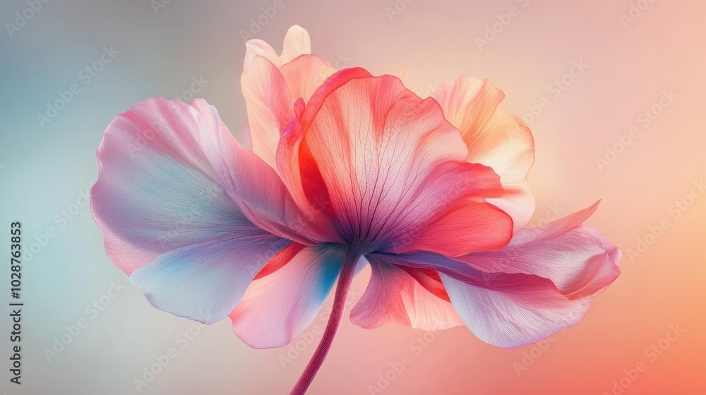 Poster a whimsical abstract flower set against a soft gradient backdrop, providing a dreamy and serene envi