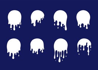 Circles with milky drips. Abstract melt silhouettes set. Round blobs