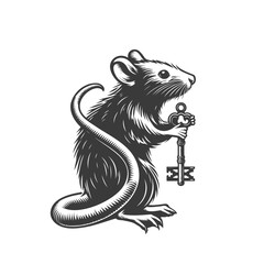 Obraz premium Rat with key isolated vector illustration