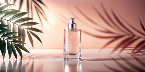 Pink Perfume Bottle on Silk Fabric with Soft Lighting