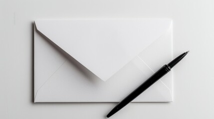 White Envelope with Black Pen on White Background