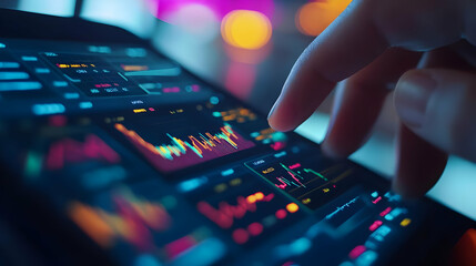 Obraz premium 3D Close-Up of a Smartphone Displaying Real-Time Stock Market Trends with Hand Interaction, Emphasizing Digital Financial Accessibility and Investment Opportunities