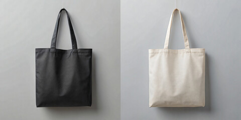 Blank colors Totebags with Handle, Canvas bag On Gray background, white, sustainable accessory for shopping, conscious lifestyle. mockup product.