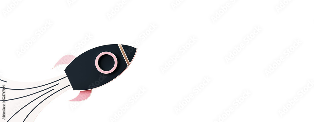 Poster abstract rocket launching to the right, isolated on a clean white background. ideal for startup, bus