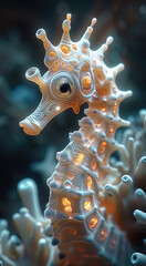 A seahorse with opal scales.