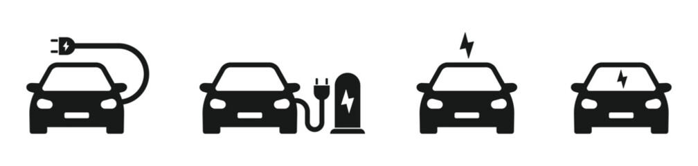 Electric car vector icon set. Electric vehicle charging vector symbols. EV icon