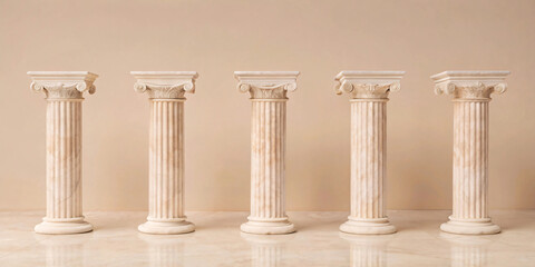 A row of smooth-surfaced Roman stone columns with delicate golden lines.