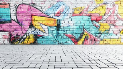 Artful title graffiti painted on a white brick wall, providing a colorful canvas with plenty of space for text and images to shine.