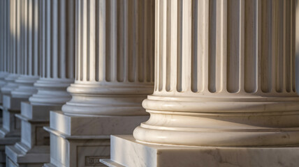 A row of smooth-surfaced Roman stone columns with delicate golden lines.