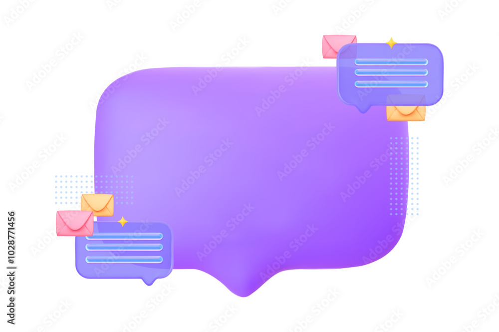 Poster open dialogue chat speech bubble with colorful envelopes. concept of message exchange, sending newsl