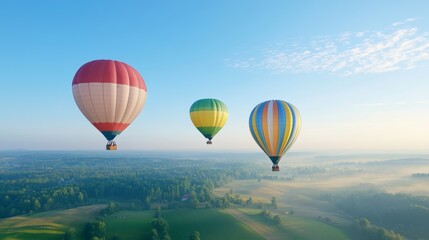 Vibrant Hot Air Balloons at Sunrise Over Scenic Landscape