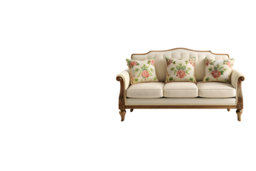 sofa set isolated on white background transparent PNG and copy space