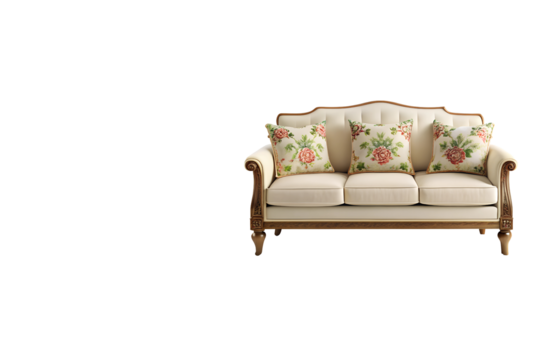 sofa set isolated on white background transparent PNG and copy space