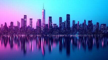 Obraz premium Vibrant Night Cityscape with Reflections in Water