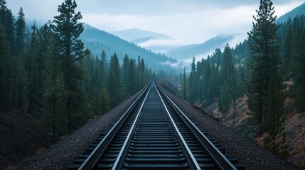 Scenic Railway Cutting Through Mountain Range