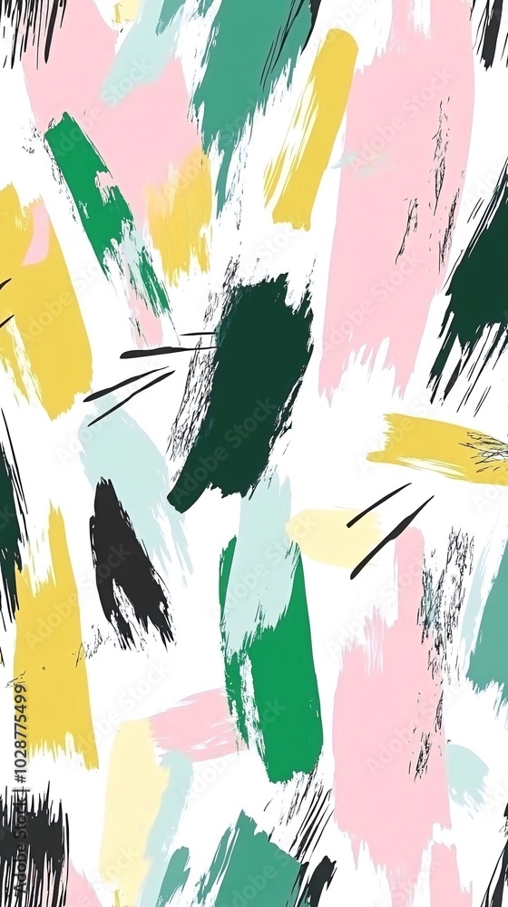 Poster abstract seamless pattern with colorful brushstrokes on white background.