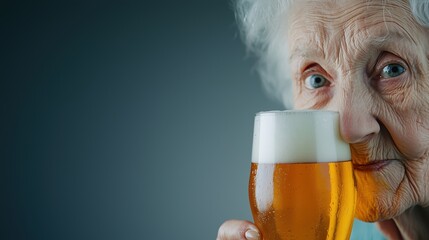Elderly Woman Enjoying Beer - Close-Up Portrait
