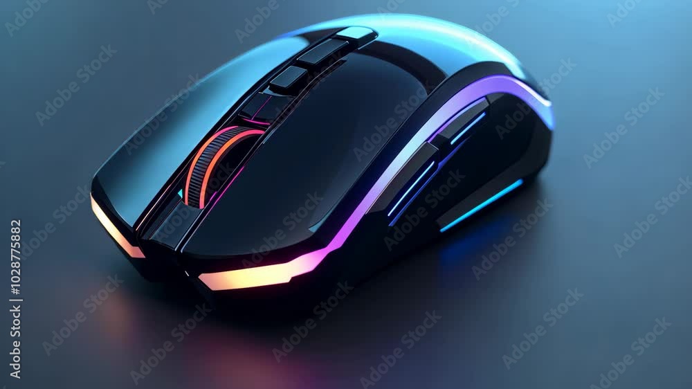 Poster illuminated wireless gaming mouse transitioning through a spectrum of colors