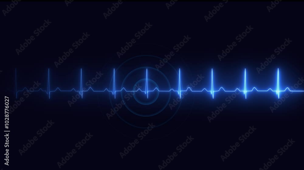 Poster cardiogram heartbeat pulse rate glowing cyan neon light loop animated background. ekg 60 bpm loop sc