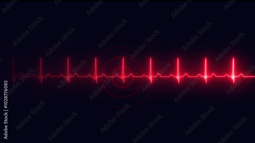 Poster cardiogram heartbeat pulse rate glowing red neon light loop animated background. ekg 60 bpm loop scr