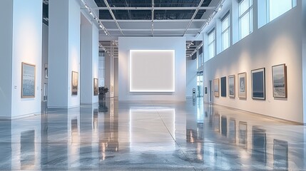 Obraz premium A square white painting show in a white contemporary museum.