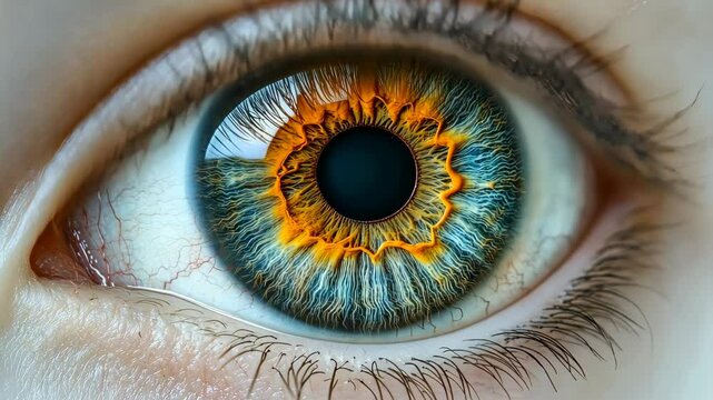 Captivating montage of a woman blinking her mesmerizing blue and yellow eyes
