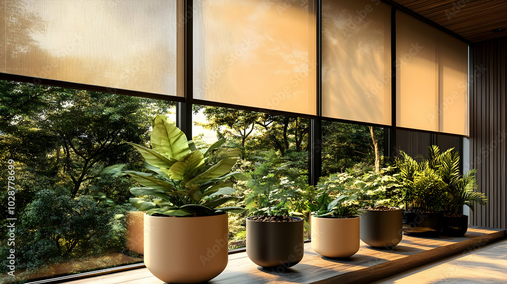 Poster Indoor plants by a large window with natural light.