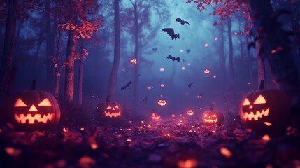 Naklejka premium scary halloween background. halloween scene with bats and pumpkins