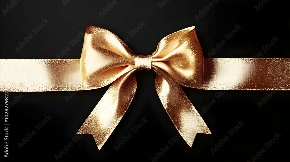 Canvas Prints A golden bow on a ribbon against a black background.