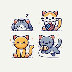 collection of adorable cat characters in various poses