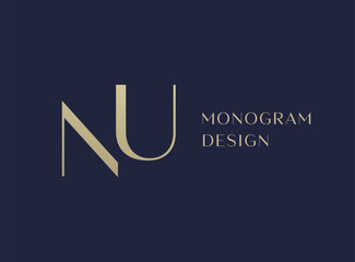 NU or UN letter logo icon design. Classic style luxury initials monogram.