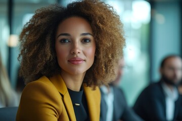 Obraz premium Professional business woman meeting with colleagues in an office boardroom, Generative AI