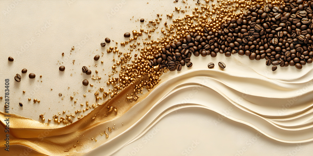 Aufkleber abstract background with coffee elements features smooth textures and scattered coffee beans creatin