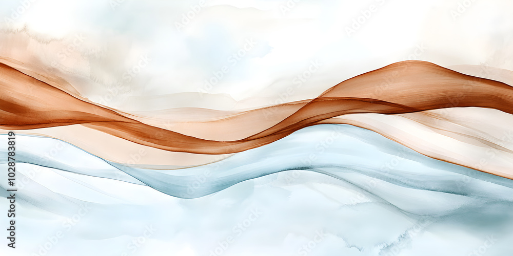 Poster abstract background featuring soft waves of warm coffee tones blended with cool blue hues creating a