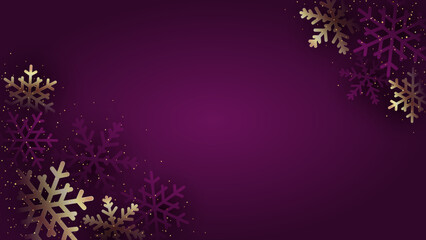 Winter background with lilac and gold snowflakes and gold sequins