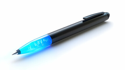 3D Floating Pen with Glowing Digital Signature Concept - Innovative Mastery in Modern Communication and Technology on Isolated White Background