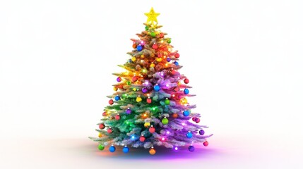 Obraz premium lightining big christmas tree with star against white background