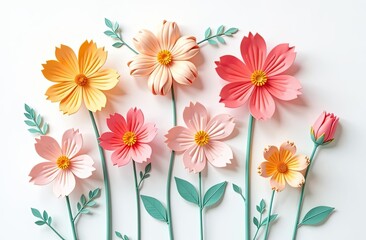 Chamomile flowers illustration, flowers made of polystyrene foam isolated on white background, gorizont postcard