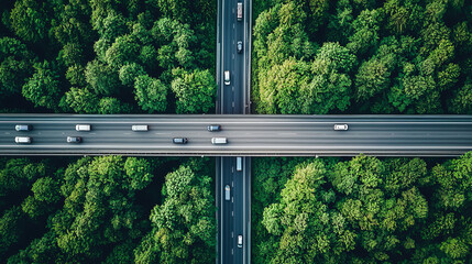 "Aerial perspective of a lakeside road with a car driving along its edge."

