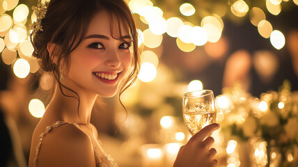 結婚披露宴で乾杯する女性