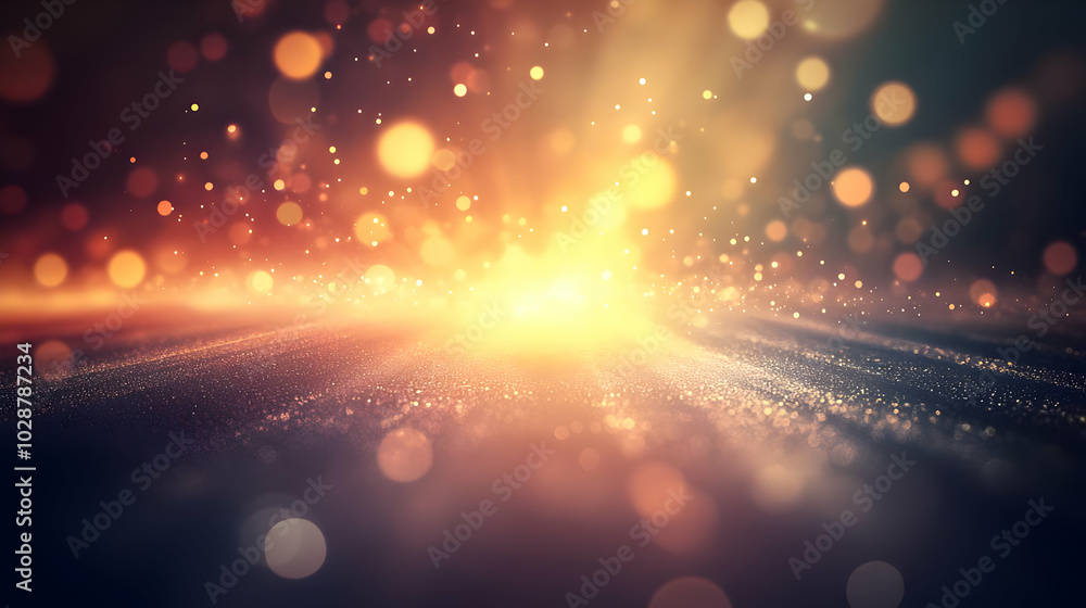 Poster a vibrant abstract background with glowing particles and light rays.