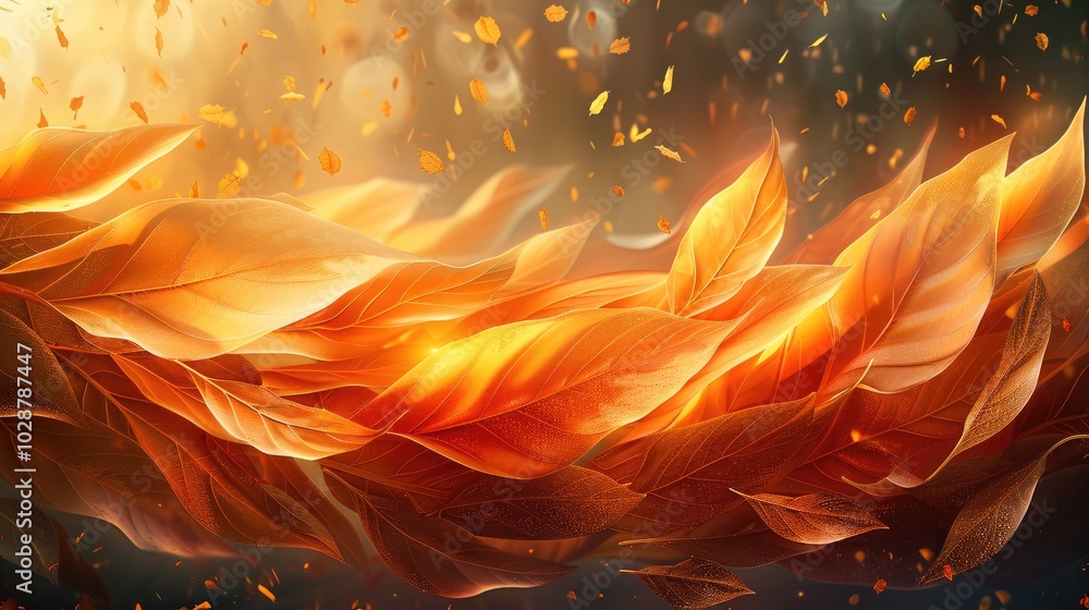 Poster an abstract background that embodies the feel of an autumn breeze. use swirling patterns in shades o