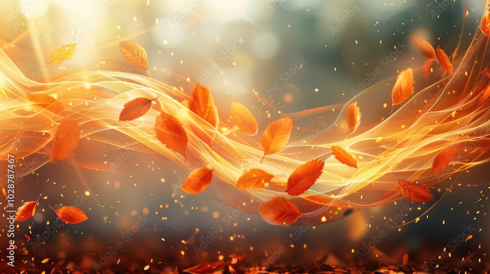 Poster an abstract background that embodies the feel of an autumn breeze. use swirling patterns in shades o