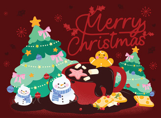 Merry Christmas with Cute cartoon , flat and colorful illustration.