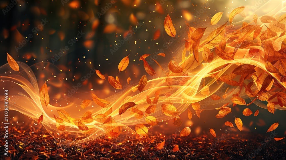 Poster an abstract background that embodies the feel of an autumn breeze. use swirling patterns in shades o
