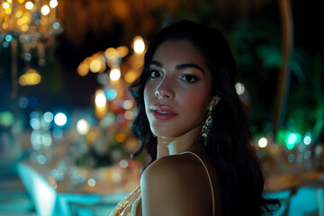 Sensual young Latina female model with long black hair posing